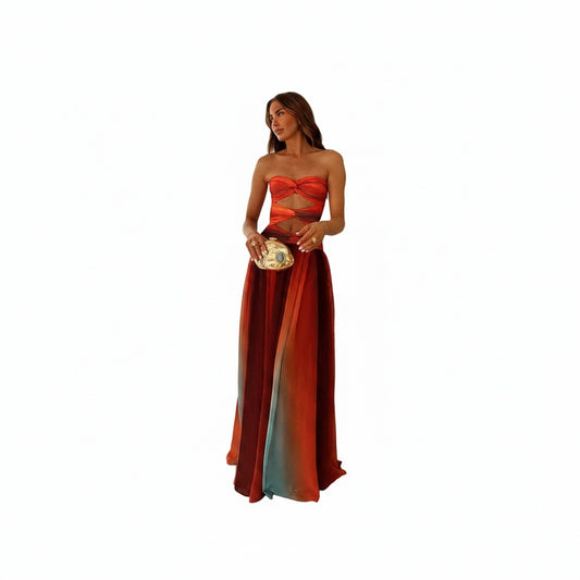 Dames Avondjurk Mouwloos Strapless met Cut-outs en Hoge Split