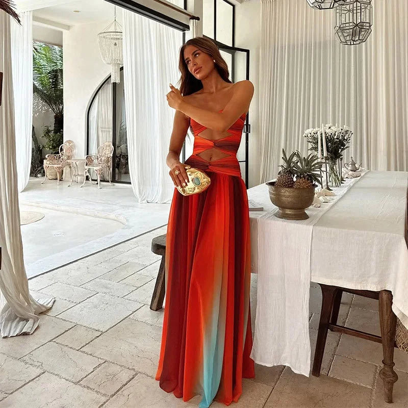 Dames Avondjurk Mouwloos Strapless met Cut-outs en Hoge Split