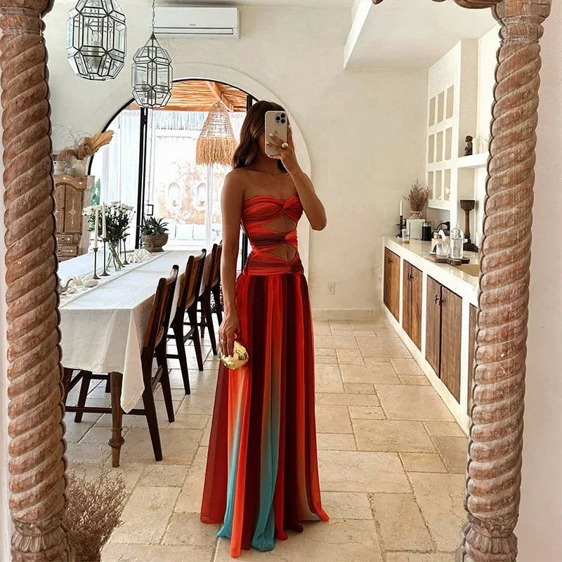 Dames Avondjurk Mouwloos Strapless met Cut-outs en Hoge Split