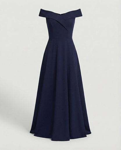 Dames Avondjurk Off-Shoulder met A-lijn en Lange Rok Blauw