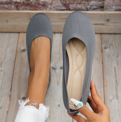 Dames Ballerina's met Ronde Neus en Platte Zool Grijs
