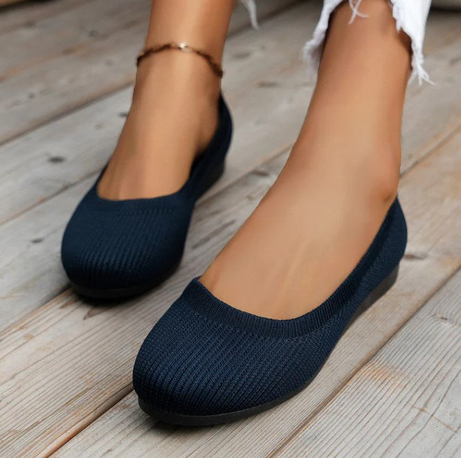 Dames Ballerina's met Ronde Neus en Platte Zool Marineblauw
