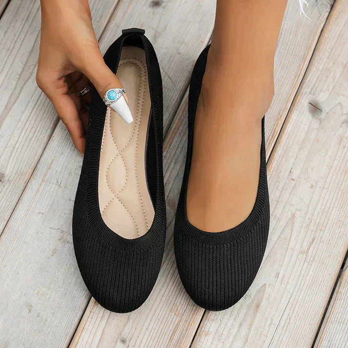 Dames Ballerina's met Ronde Neus en Platte Zool Zwart