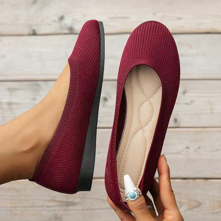 Dames Ballerina's met Ronde Neus en Platte Zool Rood