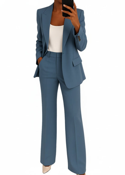 Dames Blazer Broekpak Set met Wide Leg Broek en Reverskraag