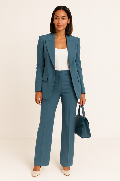 Dames Blazer Broekpak Set met Wide Leg Broek en Reverskraag