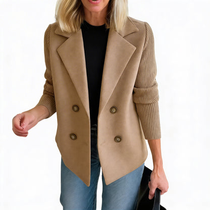 Dames Blazer Dubbelrij met Gebreide Mouwen