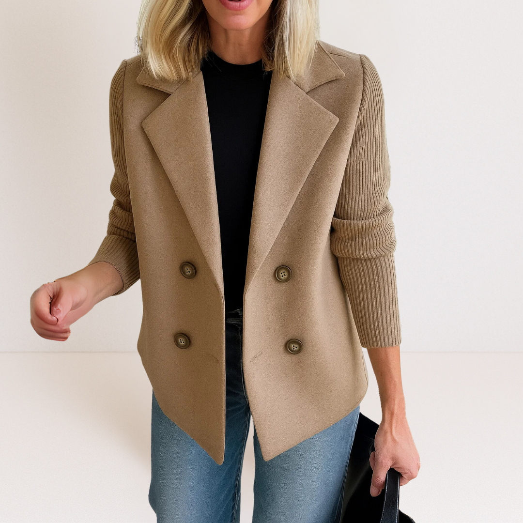 Dames Blazer Dubbelrij met Gebreide Mouwen