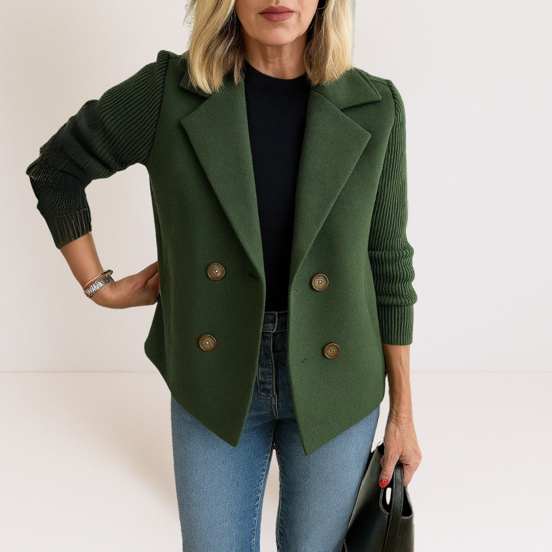 Dames Blazer Dubbelrij met Gebreide Mouwen Groen