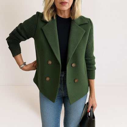 Dames Blazer Dubbelrij met Gebreide Mouwen Groen