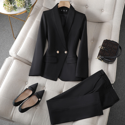 Dames Blazer Getailleerd met Dubbele Knopenrij en V-hals Zwart Blazer en broek