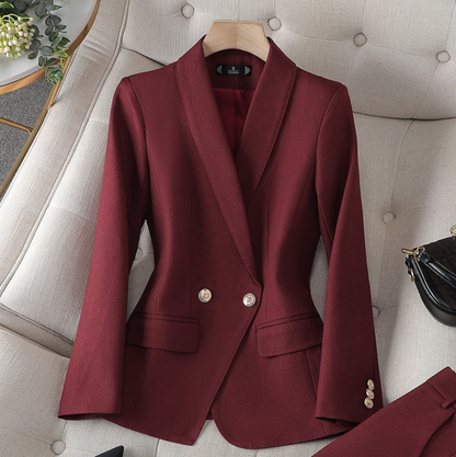 Dames Blazer Getailleerd met Dubbele Knopenrij en V-hals Bordeaux Blazer