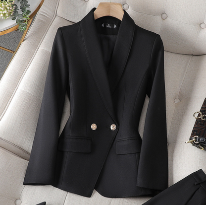 Dames Blazer Getailleerd met Dubbele Knopenrij en V-hals Zwart Blazer