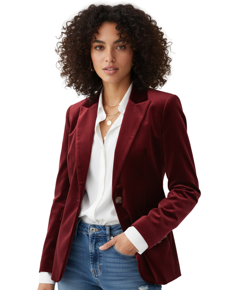 Dames Blazer met Revers en Knoopsluiting Rood