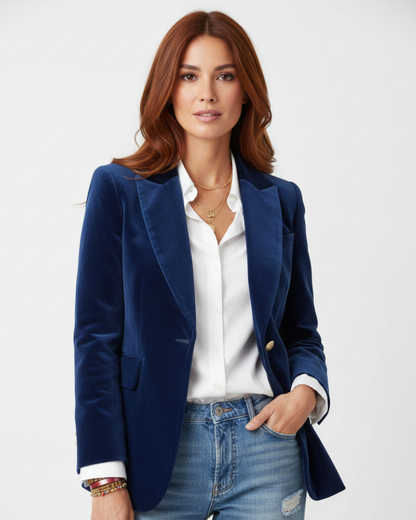 Dames Blazer met Revers en Knoopsluiting Blauw
