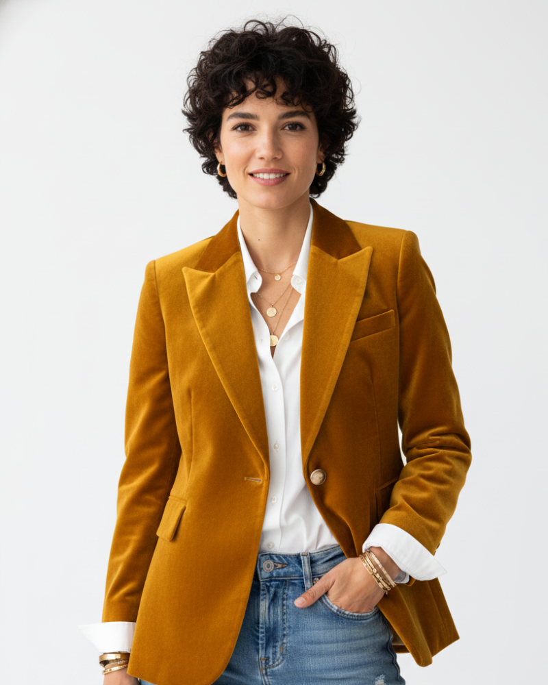 Dames Blazer met Revers en Knoopsluiting Geel