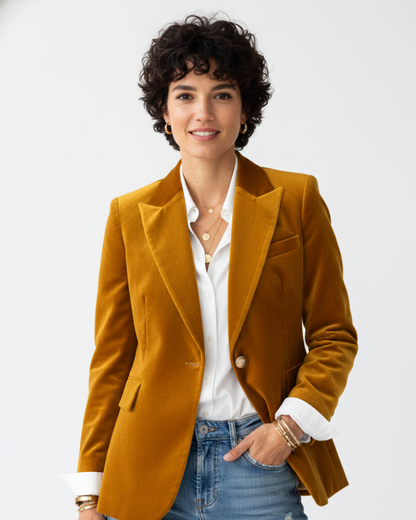 Dames Blazer met Revers en Knoopsluiting Geel