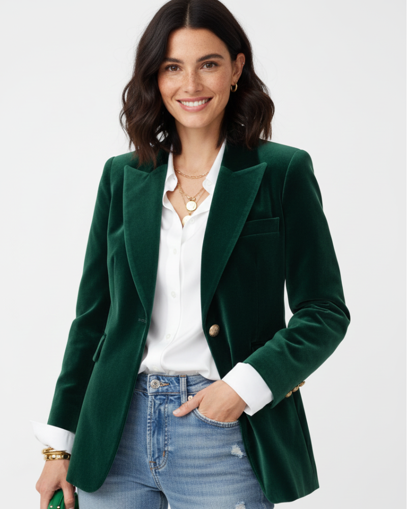 Dames Blazer met Revers en Knoopsluiting Groen