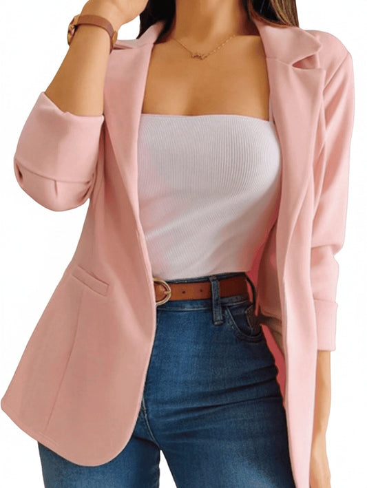 Dames Blazer met Reverskraag en Driekwart Mouwen Open Voorkant