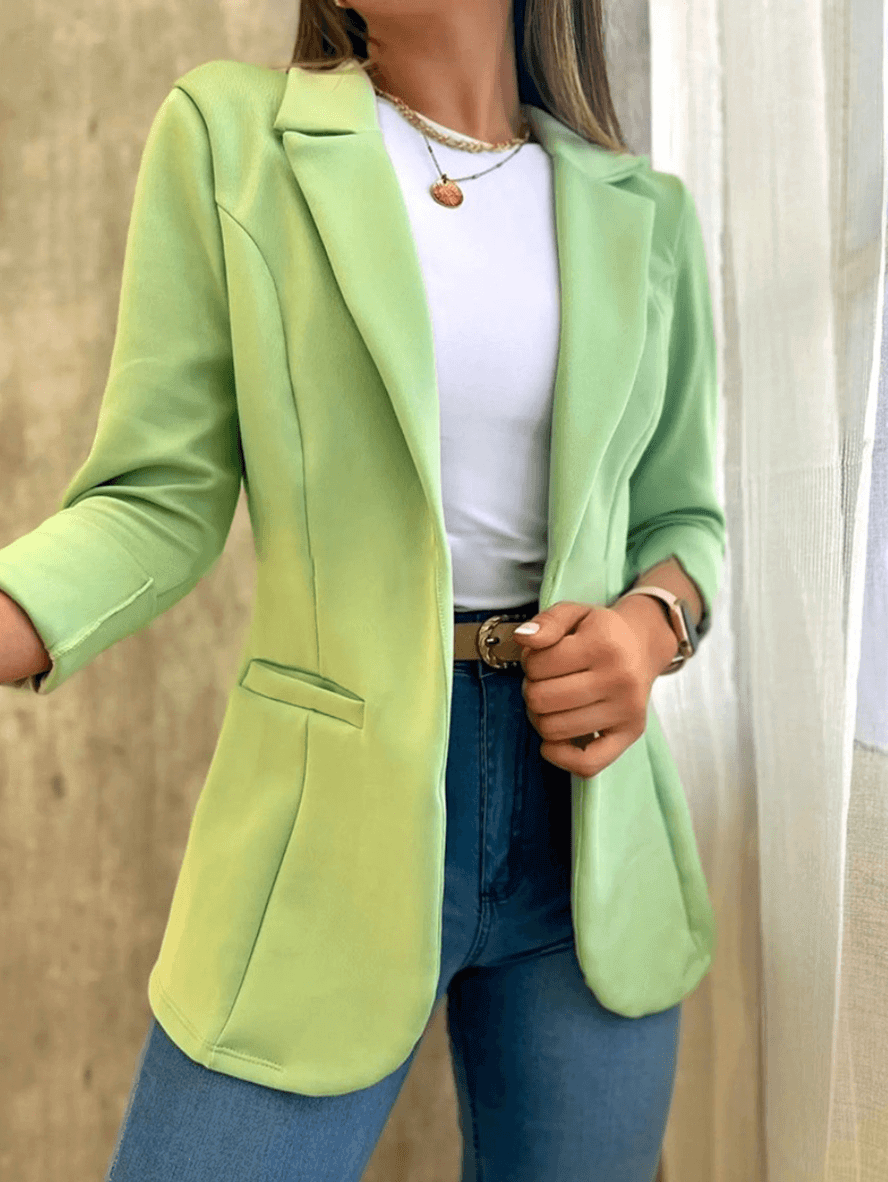 Dames Blazer met Reverskraag en Driekwart Mouwen Open Voorkant Groen