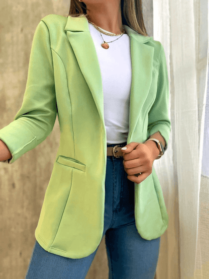 Dames Blazer met Reverskraag en Driekwart Mouwen Open Voorkant Groen