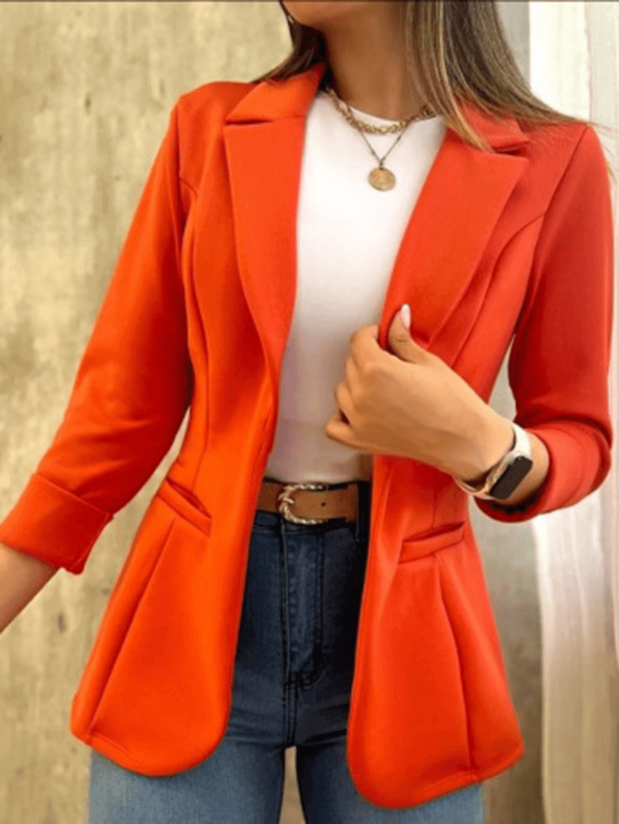 Dames Blazer met Reverskraag en Driekwart Mouwen Open Voorkant Rood