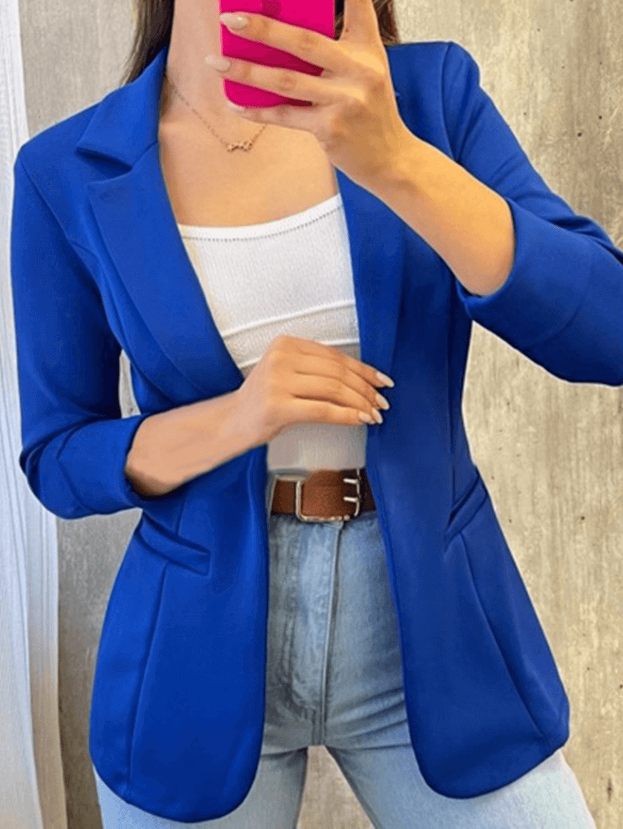 Dames Blazer met Reverskraag en Driekwart Mouwen Open Voorkant Blauw