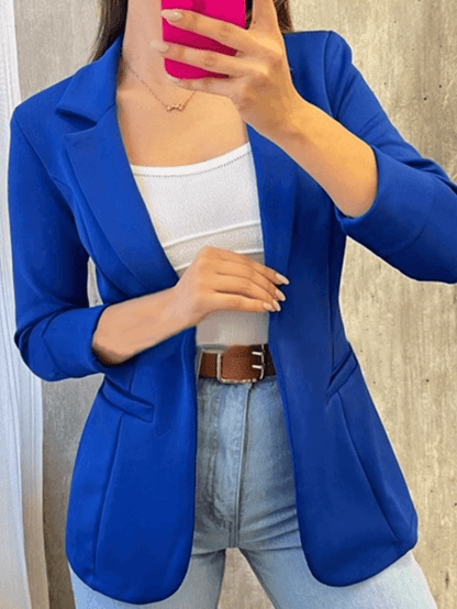 Dames Blazer met Reverskraag en Driekwart Mouwen Open Voorkant Blauw