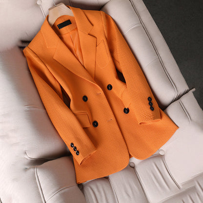 Dames Blazer Mouwloos met Dubbele Rij Knopen Oranje