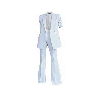 Dames Blazer Set met Flared Broek Dubbele Rij Knopen en Lange Mouw