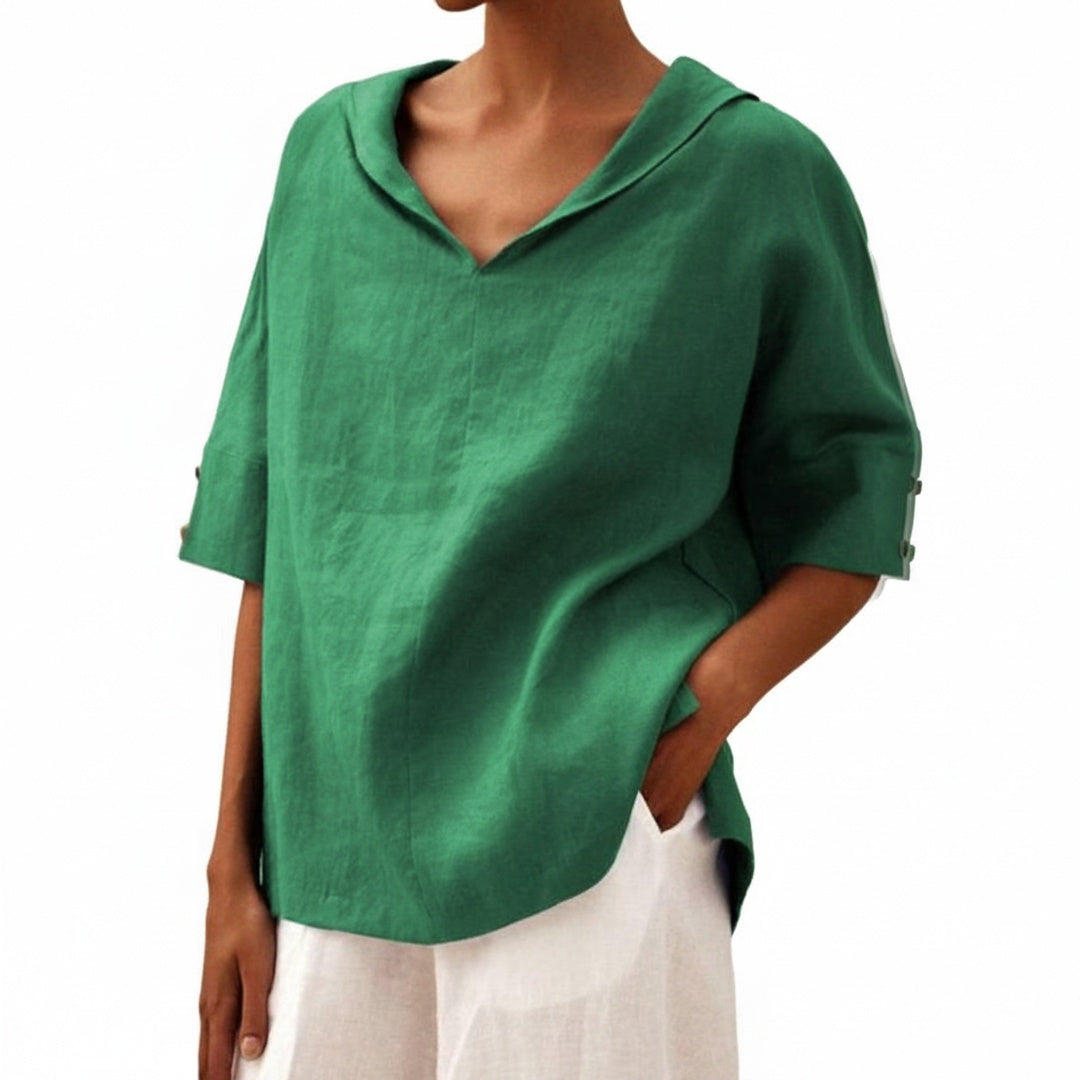 Dames Blouse Korte Mouw met Capuchon en V-hals Oversized