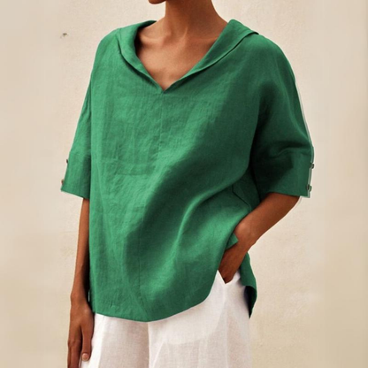 Dames Blouse Korte Mouw met Capuchon en V-hals Oversized