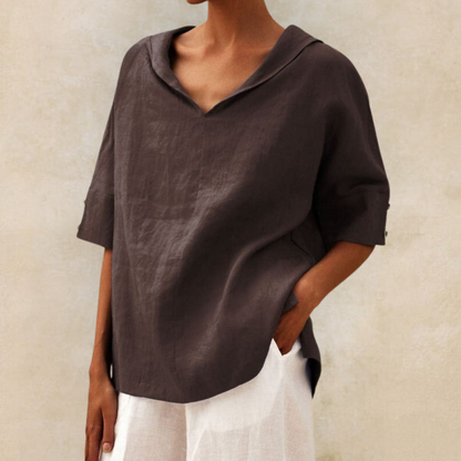 Dames Blouse Korte Mouw met Capuchon en V-hals Oversized