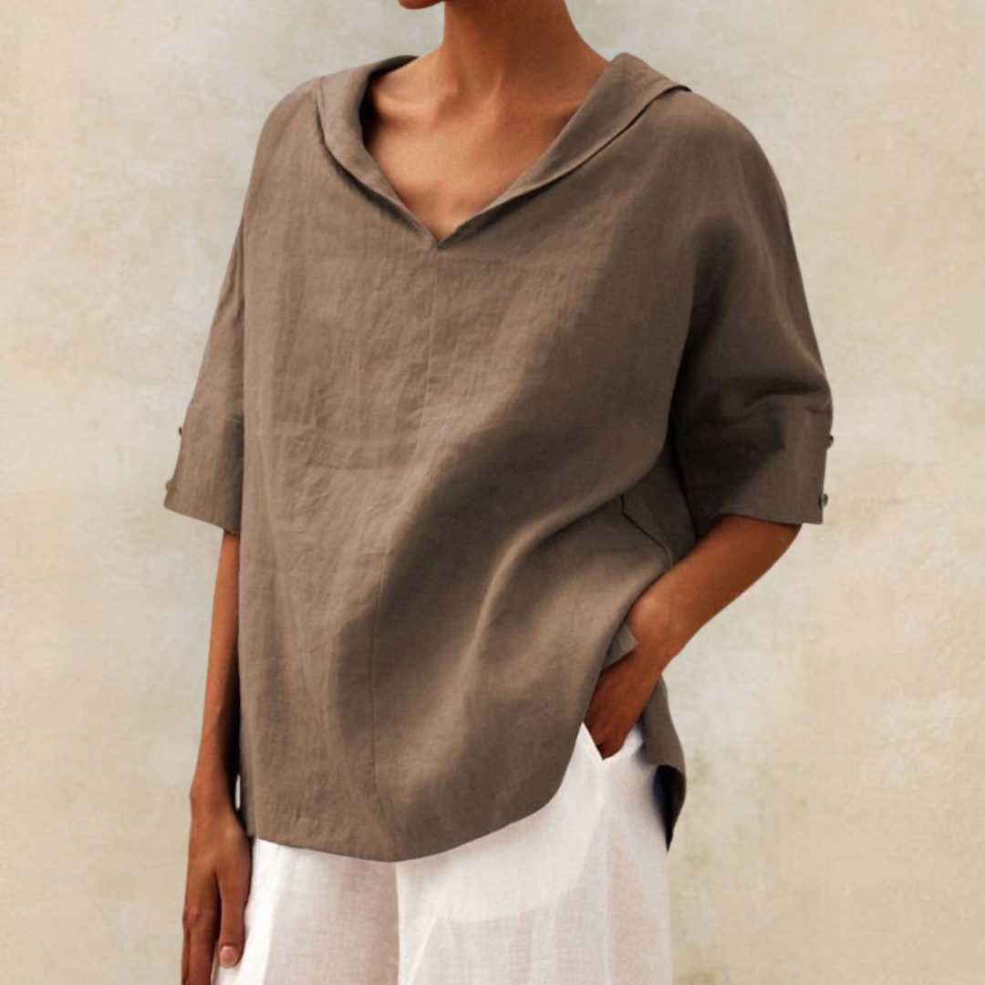 Dames Blouse Korte Mouw met Capuchon en V-hals Oversized