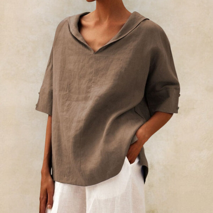 Dames Blouse Korte Mouw met Capuchon en V-hals Oversized
