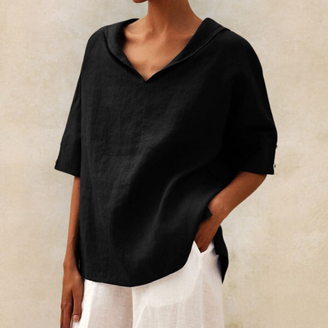 Dames Blouse Korte Mouw met Capuchon en V-hals Oversized