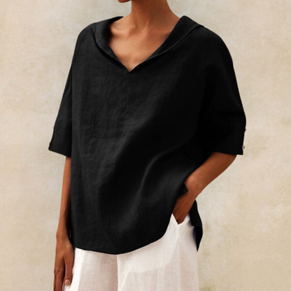 Dames Blouse Korte Mouw met Capuchon en V-hals Oversized