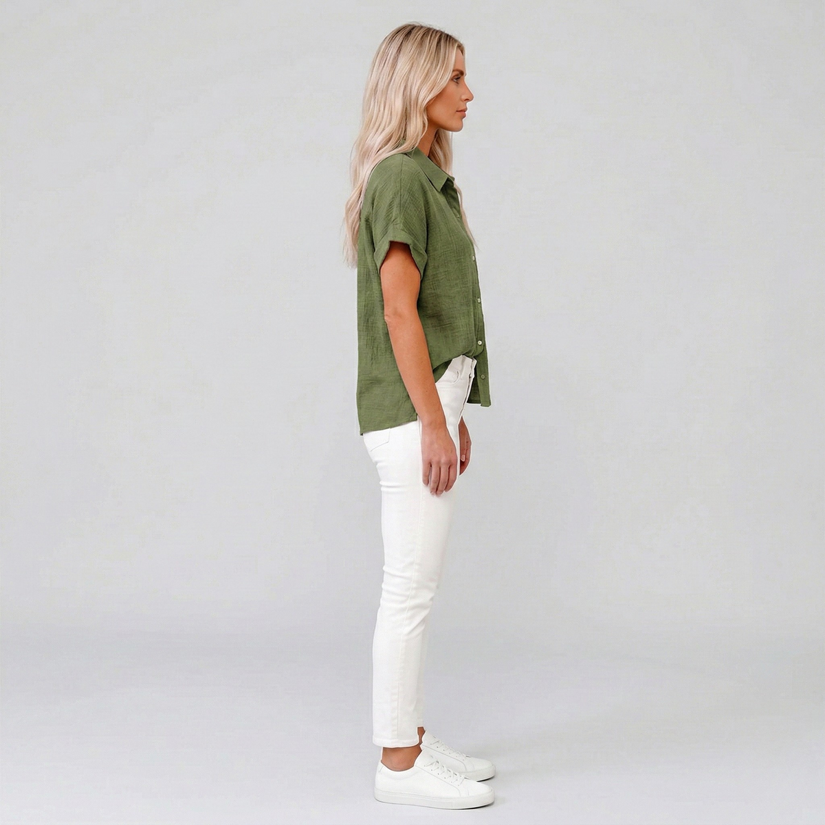 Dames Blouse Korte Mouw met Klassieke Kraag en Knoopsluiting