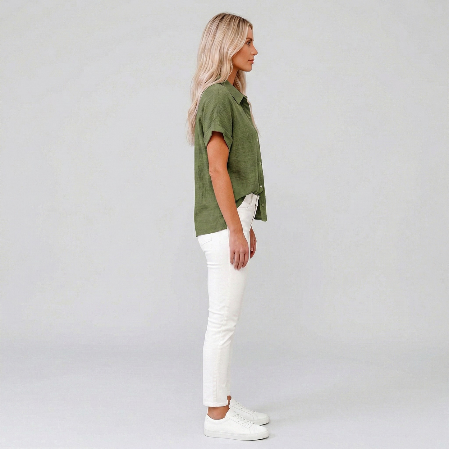 Dames Blouse Korte Mouw met Klassieke Kraag en Knoopsluiting