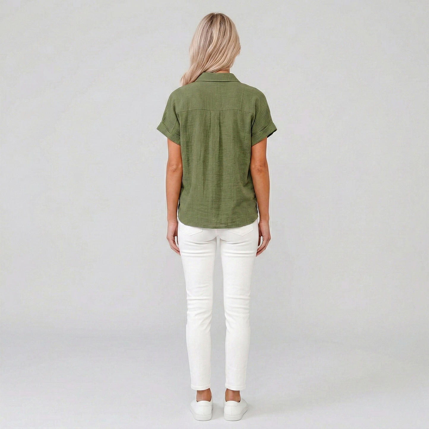 Dames Blouse Korte Mouw met Klassieke Kraag en Knoopsluiting