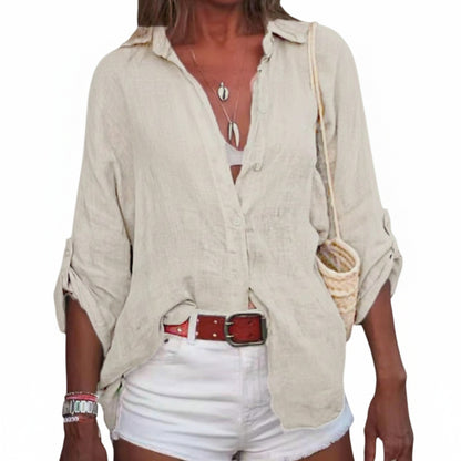 Dames Blouse Lange Mouw met Klassieke Kraag en Knoopsluiting