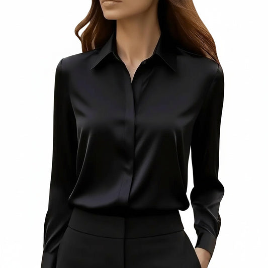Dames Blouse Lange Mouw met Klassieke Kraag en Verborgen Knoopsluiting