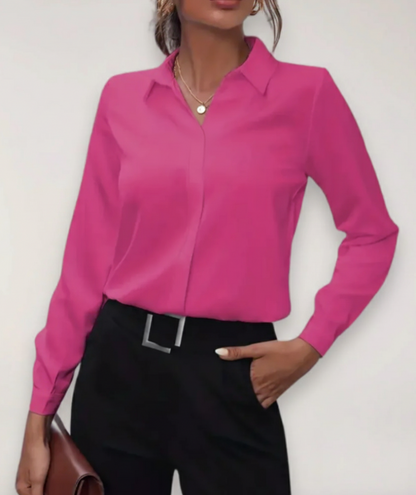 Dames Blouse Lange Mouw met Klassieke Kraag en Verborgen Knoopsluiting
