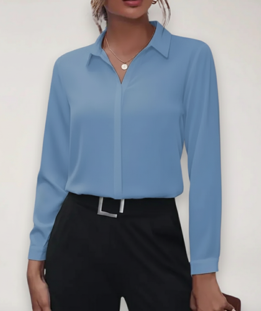 Dames Blouse Lange Mouw met Klassieke Kraag en Verborgen Knoopsluiting