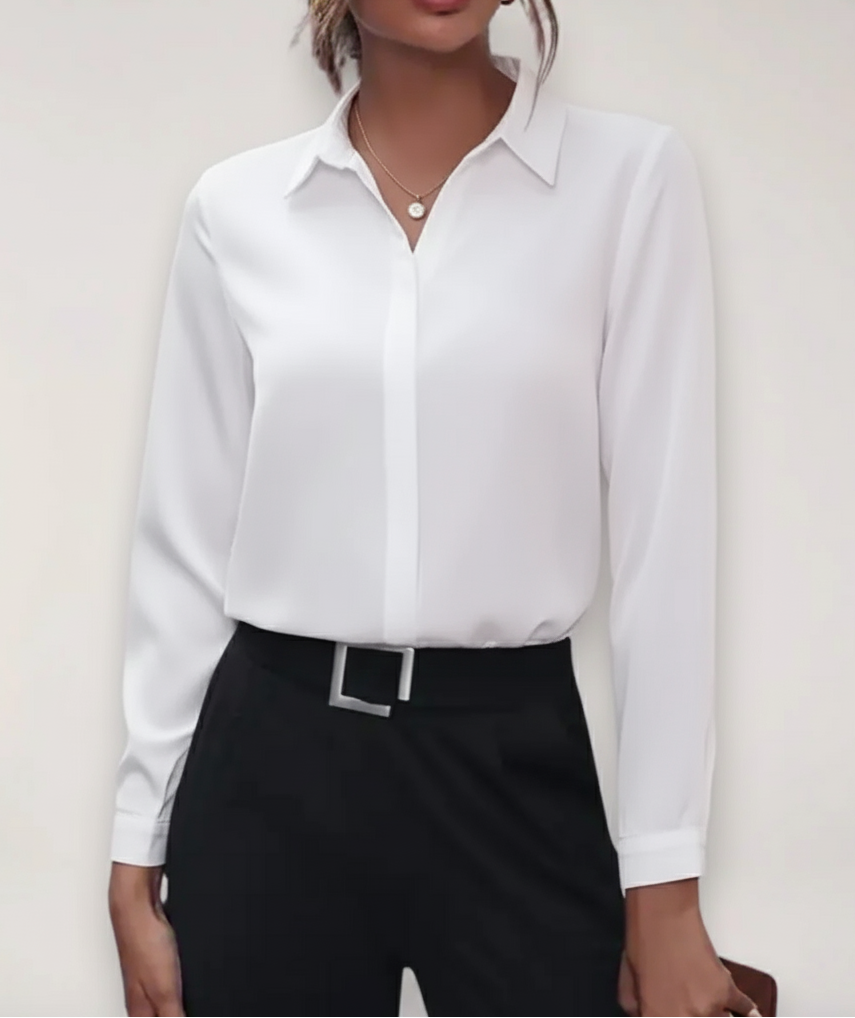 Dames Blouse Lange Mouw met Klassieke Kraag en Verborgen Knoopsluiting