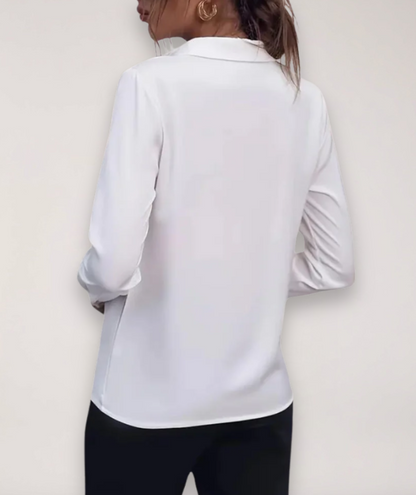 Dames Blouse Lange Mouw met Klassieke Kraag en Verborgen Knoopsluiting