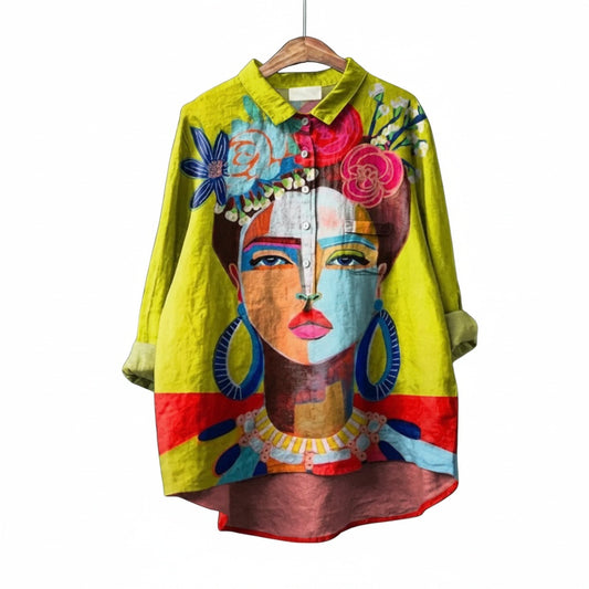 Dames Blouse met Lange Mouw, V-hals en Ruches