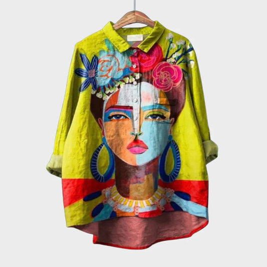 Dames Blouse met Lange Mouw, V-hals en Ruches Rood Blauw Geel