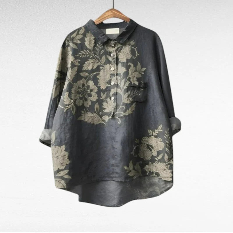 Dames Blouse met Lange Mouw, V-hals en Ruches Zwart Wit