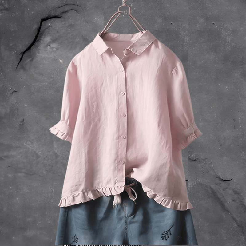 Dames Blouse met Ruche-zoom en Korte Mouwen Roze